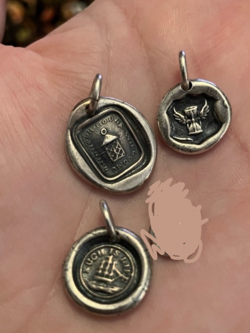 ***MELTED DOWN*** Sue Gray wax seal charm lot set of 3 sterling silver
